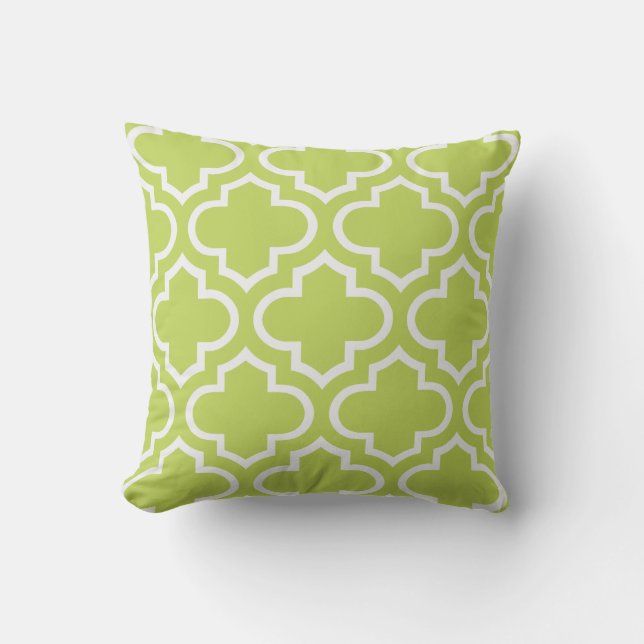Cool Lime Moroccan Quatrefoil Outdoor Pillow (Front)