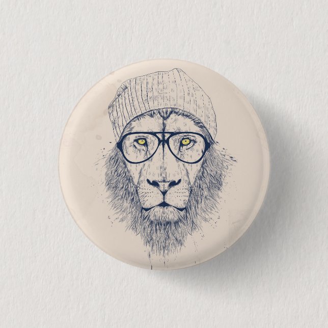 Cool lion 3 cm round badge (Front)