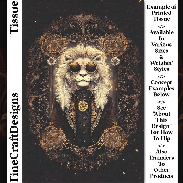 Cool Lion Art Nouveau Gold Filigree CM5 Decoupage Tissue Paper (Creator Uploaded)