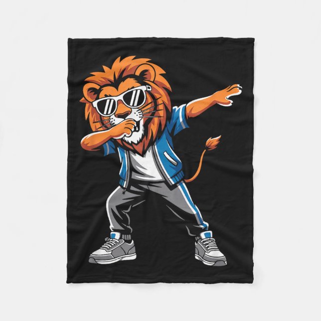 Cool Lion Dabbing Gift For Men Women Boys Girls Ki Fleece Blanket (Front)