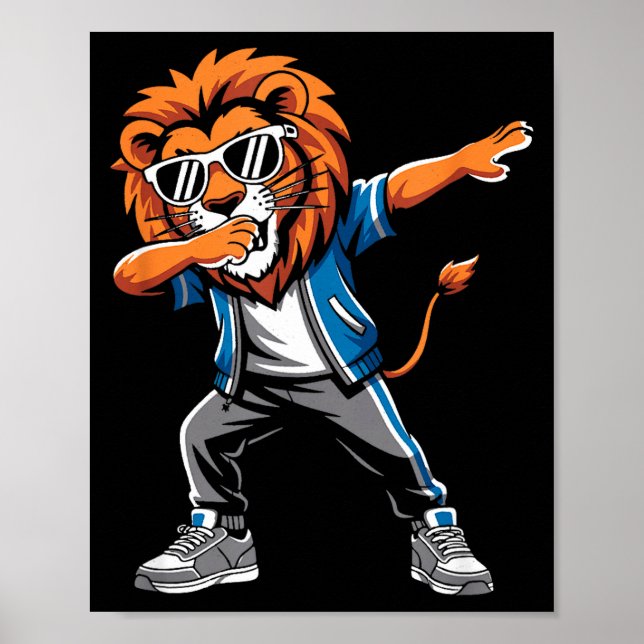 Cool Lion Dabbing Gift For Men Women Boys Girls Ki Poster (Front)