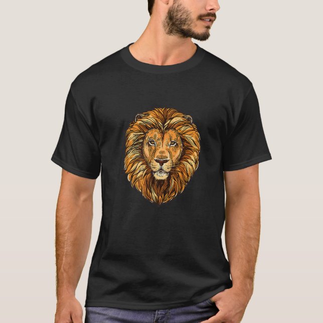 Cool Lion Head Design T-Shirt (Front)