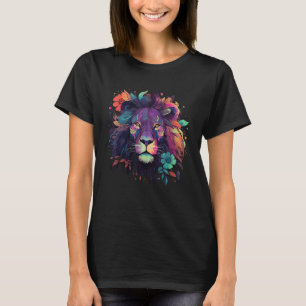 Cool Lion Head Design with Bright Colourful Lion F T-Shirt