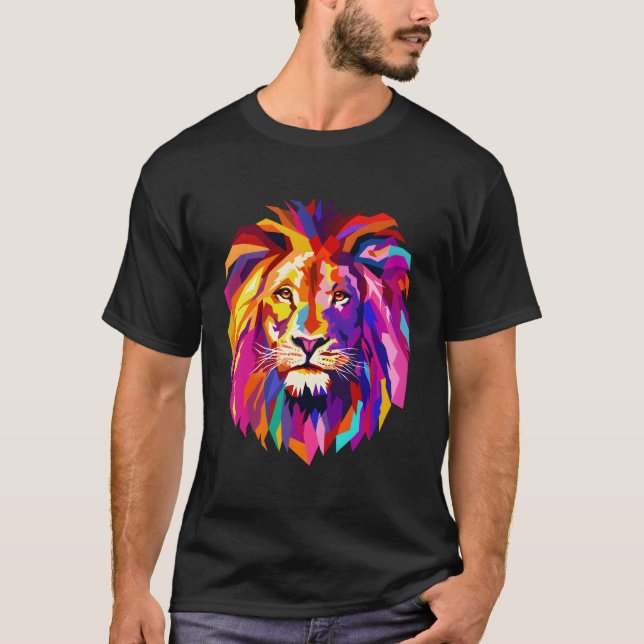 Cool Lion Head Design With Bright Colourful T-Shirt (Front)