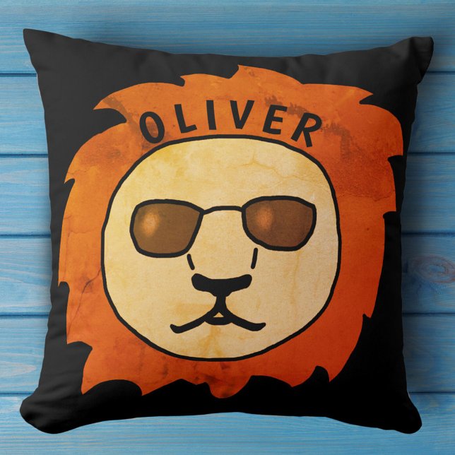 Cool Lion Head Orange Black Kid`s Name  Cushion (Creator Uploaded)