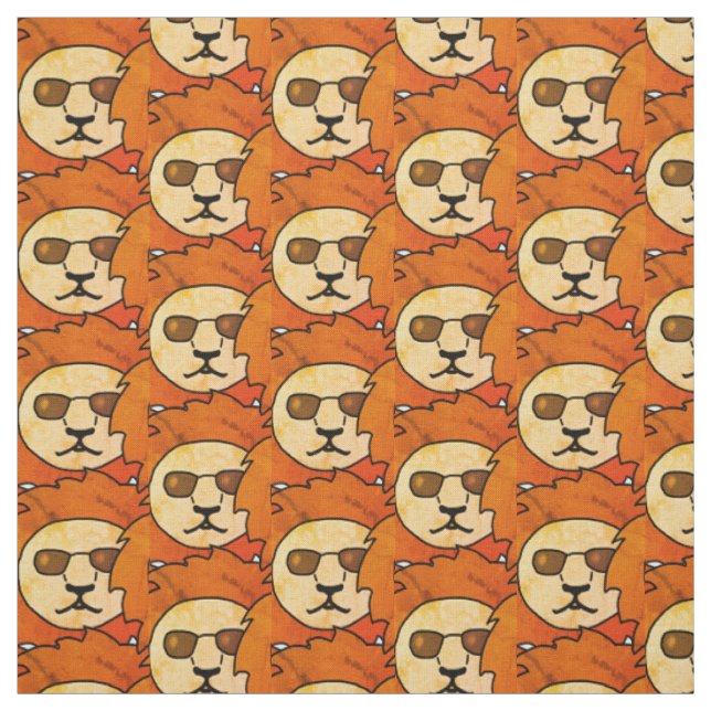 Cool Lion Head Orange Drawing Pattern Kids Fabric (Swatch)