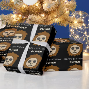 Cool Lion Head Pattern Animal Birthday Wrapping Paper
