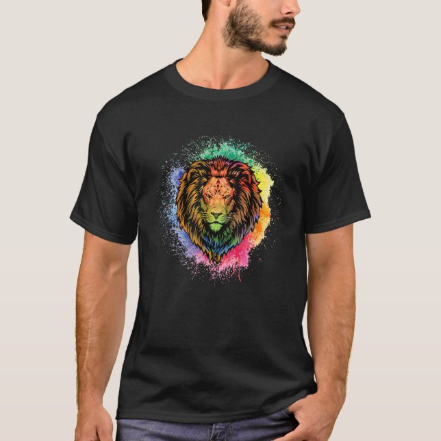 Cool Lion Head with Bright Colourful 2 T-Shirt (Front)