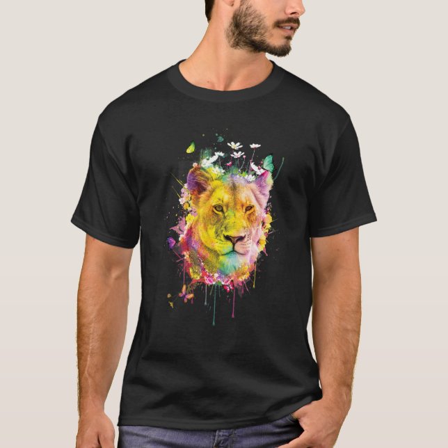 Cool Lion Head with Bright Colourful 3 T-Shirt (Front)