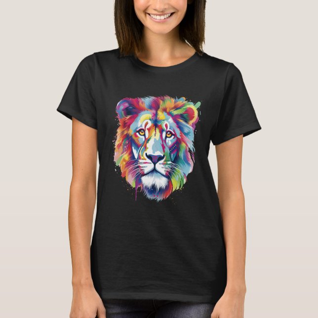 Cool Lion Head with Bright Colourful T-Shirt (Front)