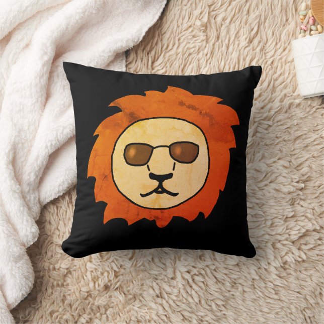 Cool Lion Head with Sunglasses Black Chic Cushion (Blanket)