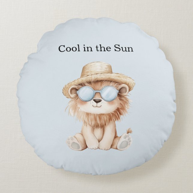 Cool Lion in Sun Beach Sunglasses Hat Round Cushion (Front)
