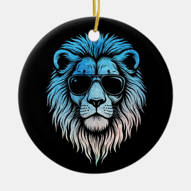 Cool Lion Wearing Sunglasses Artwork Lion Ceramic Tree Decoration (Front)
