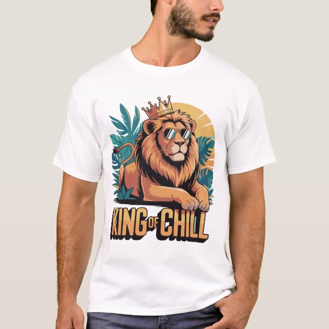 Cool Lion with Crown & Sunglasses Design T-Shirt (Front)