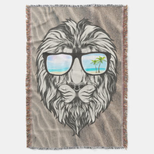 Cool Lion With Summer Sunglasses Throw Blanket