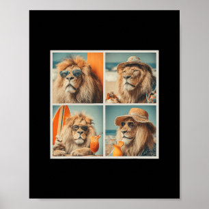 Cool Lions With Sungles Beach Animals Vacation Sum Poster