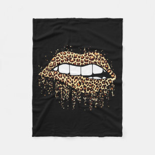 Cool Lips Bite Kiss Me Leopard Print Cheetah- Vale Fleece Blanket