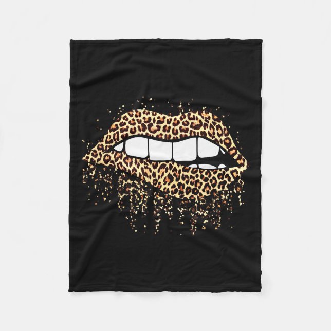 Cool Lips Bite Kiss Me Leopard Print Cheetah- Vale Fleece Blanket (Front)
