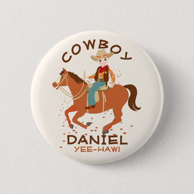 Cool little cowboy and horse Birthday Party 6 Cm Round Badge (Front)