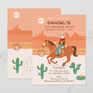 Cool little cowboy and horse Birthday Party Invitation Postcard