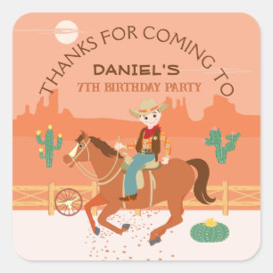 Cool little cowboy and horse Birthday Party Square Sticker