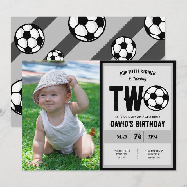 Cool Little Striker Soccer Photo 2nd Birthday Invitation (Front/Back)