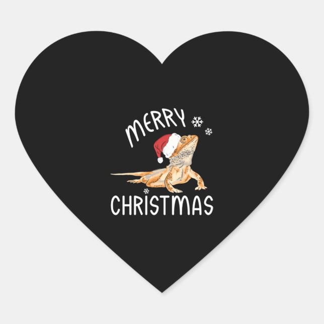 Cool Lizard Reptile with Christmas Hat   Heart Sticker (Front)