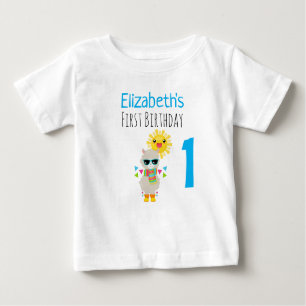 Cool Llama and Smiling Kawaii Sun 1st Birthday Baby T-Shirt