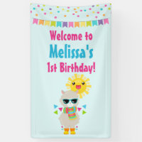 Cool Llama and Smiling Kawaii Sun Birthday