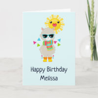 Cool Llama and Smiling Kawaii Sun Birthday