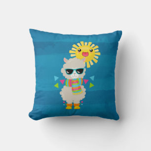 Cool Llama and Smiling Kawaii Sun Cushion