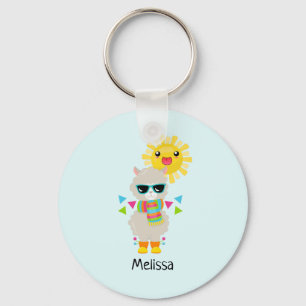 Cool Llama and Smiling Kawaii Sun Key Ring