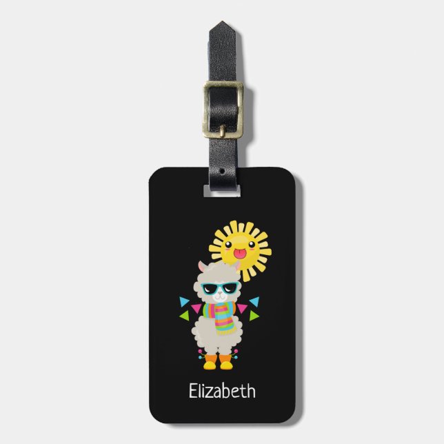 Cool Llama and Smiling Kawaii Sun Luggage Tag (Front Vertical)