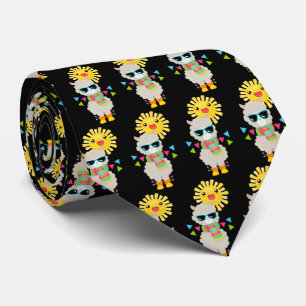 Cool Llama and Smiling Kawaii Sun Pattern Tie
