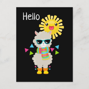 Cool Llama and Smiling Kawaii Sun Postcard