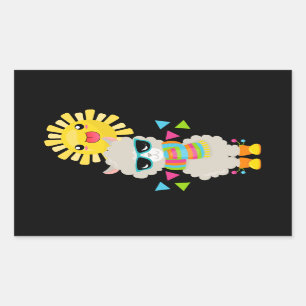 Cool Llama and Smiling Kawaii Sun Rectangular Sticker