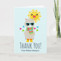 Cool Llama and Smiling Kawaii Sun Thank You