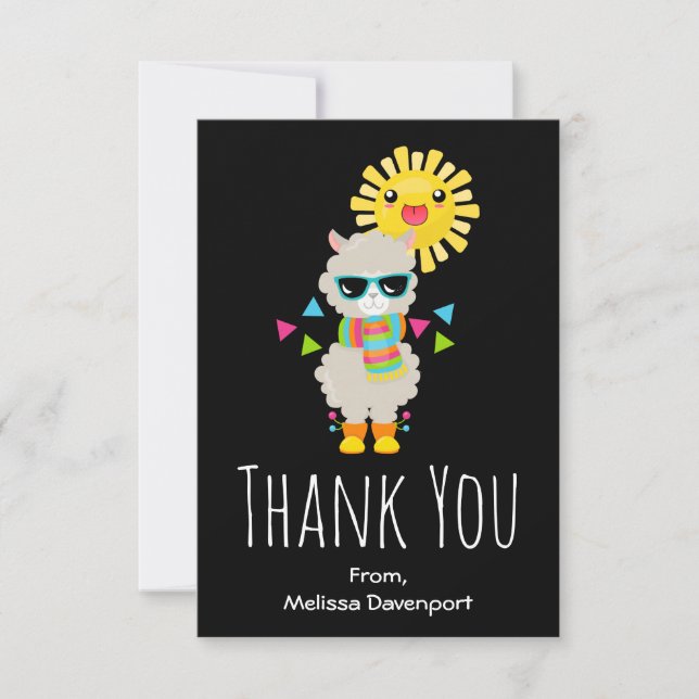 Cool Llama and Smiling Kawaii Sun Thank You Card (Front)