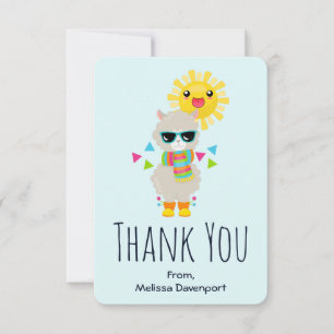 Cool Llama and Smiling Kawaii Sun Thank You Card