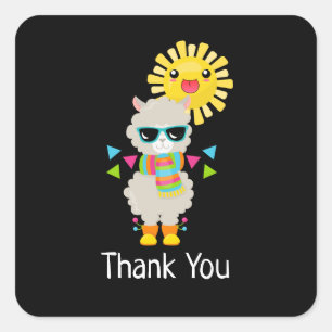 Cool Llama and Smiling Kawaii Sun Thank You Square Sticker
