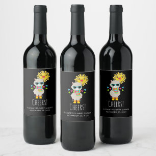 Cool Llama and Smiling Kawaii Sun Wine Label