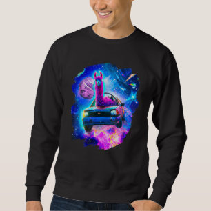 Cool Llama Driving Sports Car In Space Alpaca Lla Sweatshirt