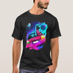 Cool Llama Driving Sports Car In Space Alpaca  Lla T-Shirt