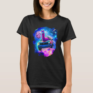 Cool Llama Driving Sports Car In Space Alpaca  Lla T-Shirt