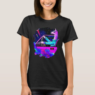 Cool Llama Driving Sports Car In Space Alpaca  Lla T-Shirt
