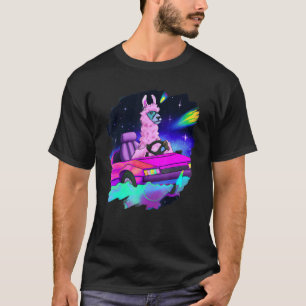 Cool Llama Driving Sports Car In Space Alpaca Lla T-Shirt
