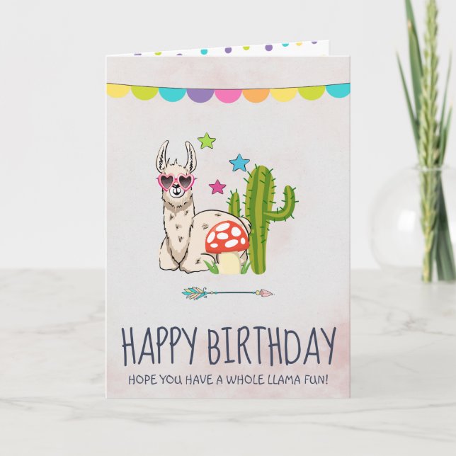 Cool llama in Heart-Shaped Sunglasses Card (Front)