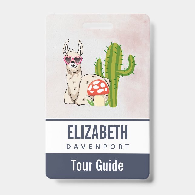Cool llama in Heart-Shaped Sunglasses ID Badge (Front)