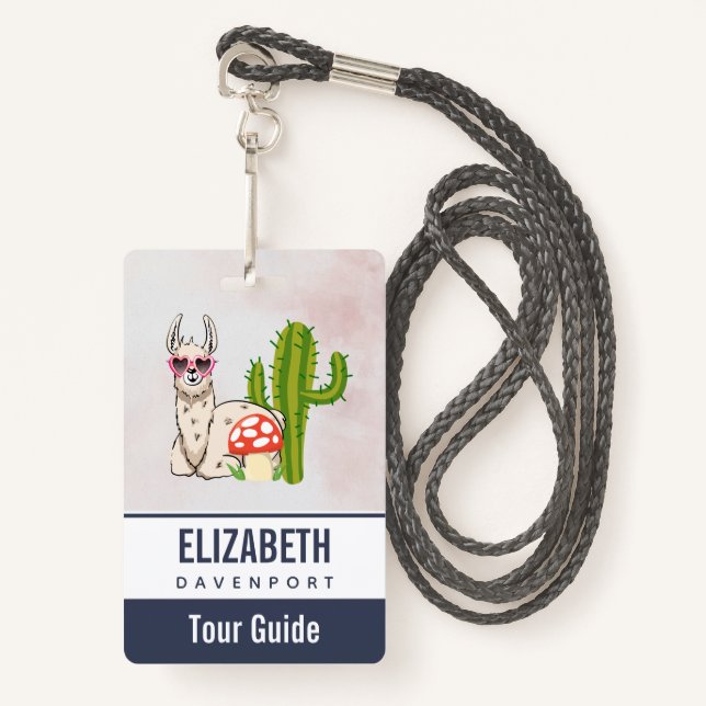 Cool llama in Heart-Shaped Sunglasses ID Badge (Front with Lanyard)