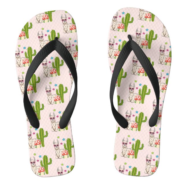 Cool llama in Heart-Shaped Sunglasses Pattern Jandals (Footbed)